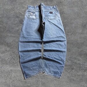 Vintage Dickies Y2K Light Wash Super Baggy Fit Distressed Denim Jeans Size 40